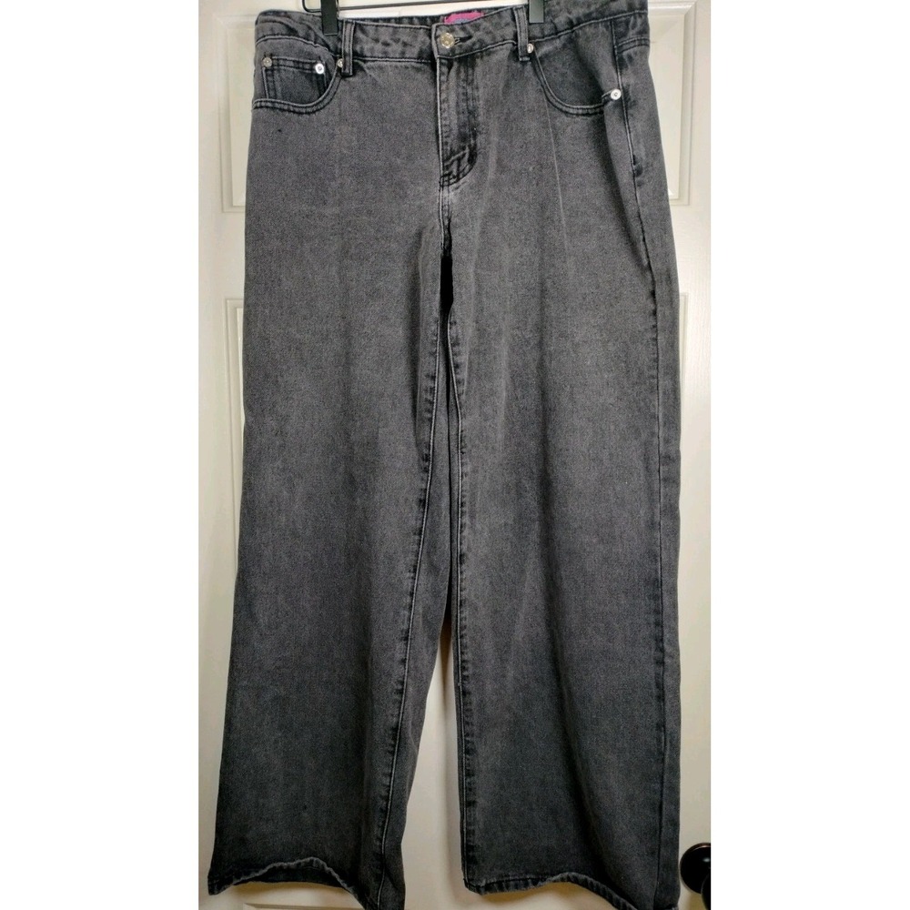 Edikted Women's Black Acid Wash Wide Leg Jeans Size XL 100% Cotton Y2K